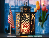 Patriotic USA Theme Laser Cut Table Lamp with Statue of Liberty, Flag, Eagle, Stars, Gift for Americans Digital Download |#U606|