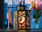 Patriotic USA Theme Laser Cut Table Lamp with Statue of Liberty, Flag, Eagle, Stars, Gift for Americans Digital Download |#U606|