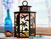 Laser Cut Summer Travel Theme Lamp with Beach, Umbrella, Palm Tree, Airplane, Sun & Sand Scene Digital Download |#U608|