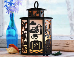 Laser Cut Summer Travel Theme Lamp with Beach, Umbrella, Palm Tree, Airplane, Sun & Sand Scene Digital Download |#U608| VectorPort