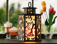 Laser Cut Coffee Theme Lamp with Latte Mug, Beans, Steam, Espresso Cups & Café Scene Candle Holder Digital Download |#U609| VectorPort