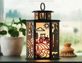 Farmer Laser Cut Farm Theme Lantern with Tractor, Barn, Hay Bales – Rustic Candle Holder Lamp Digital Download |#U610|