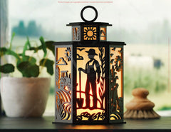 Farmer Laser Cut Farm Theme Lantern with Tractor, Barn, Hay Bales – Rustic Candle Holder Lamp Digital Download |#U610|