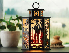 Farmer Laser Cut Farm Theme Lantern with Tractor, Barn, Hay Bales – Rustic Candle Holder Lamp Digital Download |#U610| VectorPort