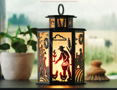 Farmer Laser Cut Farm Theme Lantern with Tractor, Barn, Hay Bales – Rustic Candle Holder Lamp Digital Download |#U610|