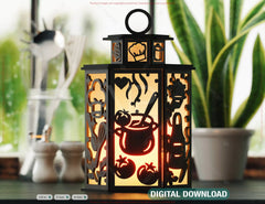 Chef Theme Laser Cut Lantern with Cooking Tools, Kitchen Scene, Hat & Utensils – Culinary Candle Holder Lamp Digital Download |#U611|