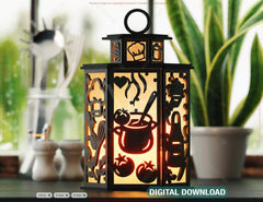 Chef Theme Laser Cut Lantern with Cooking Tools, Kitchen Scene, Hat & Utensils – Culinary Candle Holder Lamp Digital Download |#U611| VectorPort