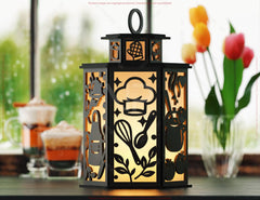 Chef Theme Laser Cut Lantern with Cooking Tools, Kitchen Scene, Hat & Utensils – Culinary Candle Holder Lamp Digital Download |#U611|