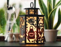 Chef Theme Laser Cut Lantern with Cooking Tools, Kitchen Scene, Hat & Utensils – Culinary Candle Holder Lamp Digital Download |#U611|