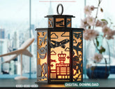 Pilot Theme Laser Cut Lantern with Airplane, Cockpit Panels, Clouds & Flight Elements – Aviation Candle Holder Lamp Digital Download |#U612|