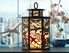 Pilot Theme Laser Cut Lantern with Airplane, Cockpit Panels, Clouds & Flight Elements – Aviation Candle Holder Lamp Digital Download |#U612|