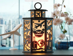 Pilot Theme Laser Cut Lantern with Airplane, Cockpit Panels, Clouds & Flight Elements – Aviation Candle Holder Lamp Digital Download |#U612|
