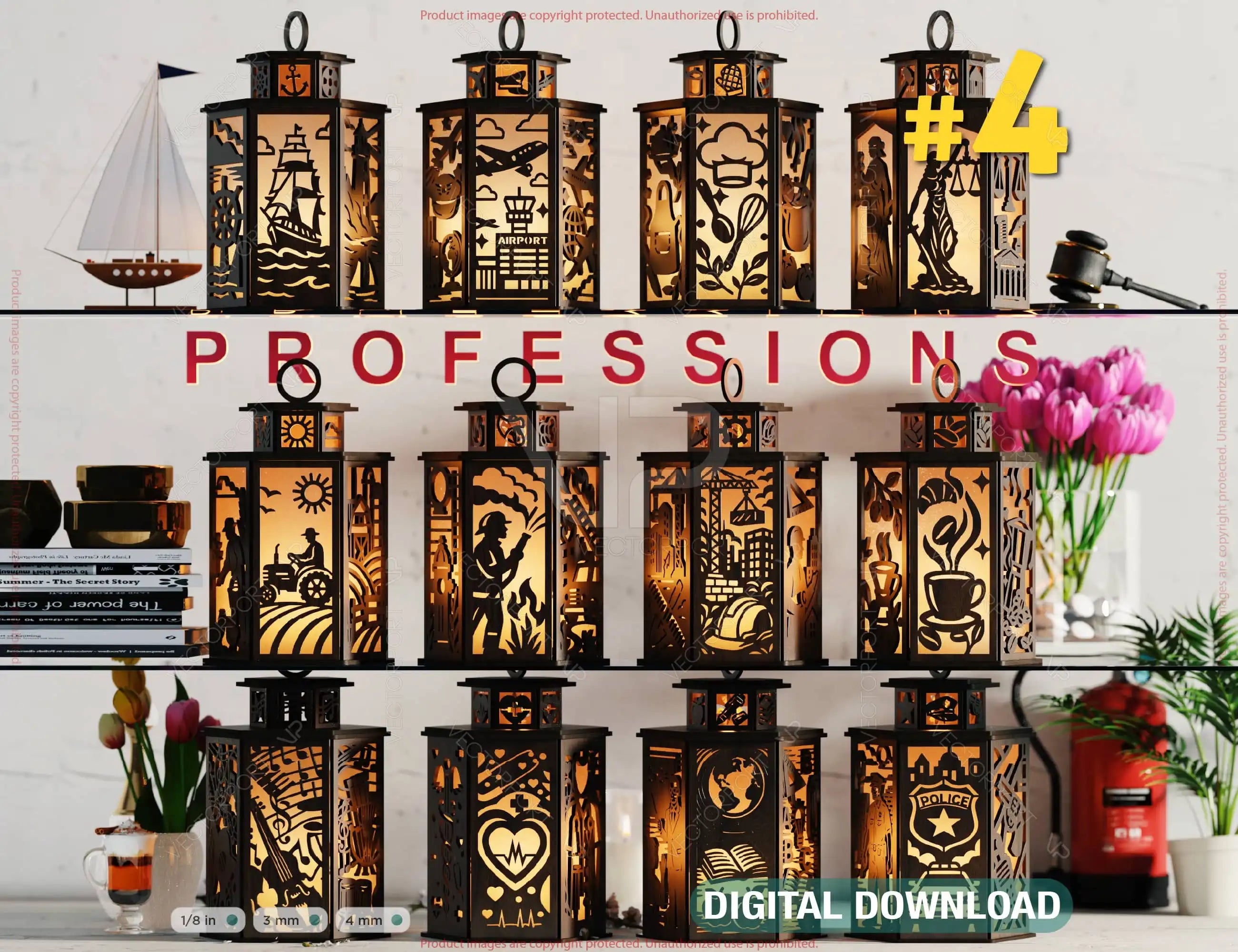 Profession Theme Laser Cut Lantern Bundle 12 Occupation- Candle Holder SVG Doctor, Pilot, Teacher, Sailor & More Digital Download |#U614| VectorPort