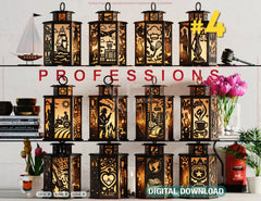 Profession Theme Laser Cut Lantern Bundle 12 Occupation- Candle Holder SVG Doctor, Pilot, Teacher, Sailor & More Digital Download |#U614|