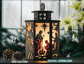 Holy Night Nativity Lantern SVG | Baby Jesus Candle Holder | Christmas Crèche Tea Light Laser Cut Template Digital Download SVG |#U615|