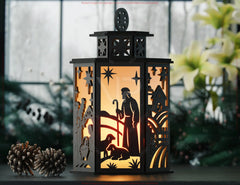 Holy Night Nativity Lantern SVG | Baby Jesus Candle Holder | Christmas Crèche Tea Light Laser Cut Template Digital Download SVG |#U615|