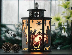 Holy Night Nativity Lantern SVG | Baby Jesus Candle Holder | Christmas Crèche Tea Light Laser Cut Template Digital Download SVG |#U615|
