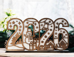 2026 Christmas Standing Display, Festive Wooden Cutout Scene with Snowman, Reindeer, and Snowflakes, Laser Cut Digital Download |#U616|