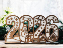 2026 Christmas Standing Display, Festive Wooden Cutout Scene with Snowman, Reindeer, and Snowflakes, Laser Cut Digital Download |#U616| VectorPort
