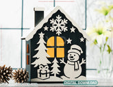 3D Christmas House Laser Cut File – Layered Holiday SVG, Miniature Winter Home Decor, Candle Holder - New Year Scene Digital Download |#U617|
