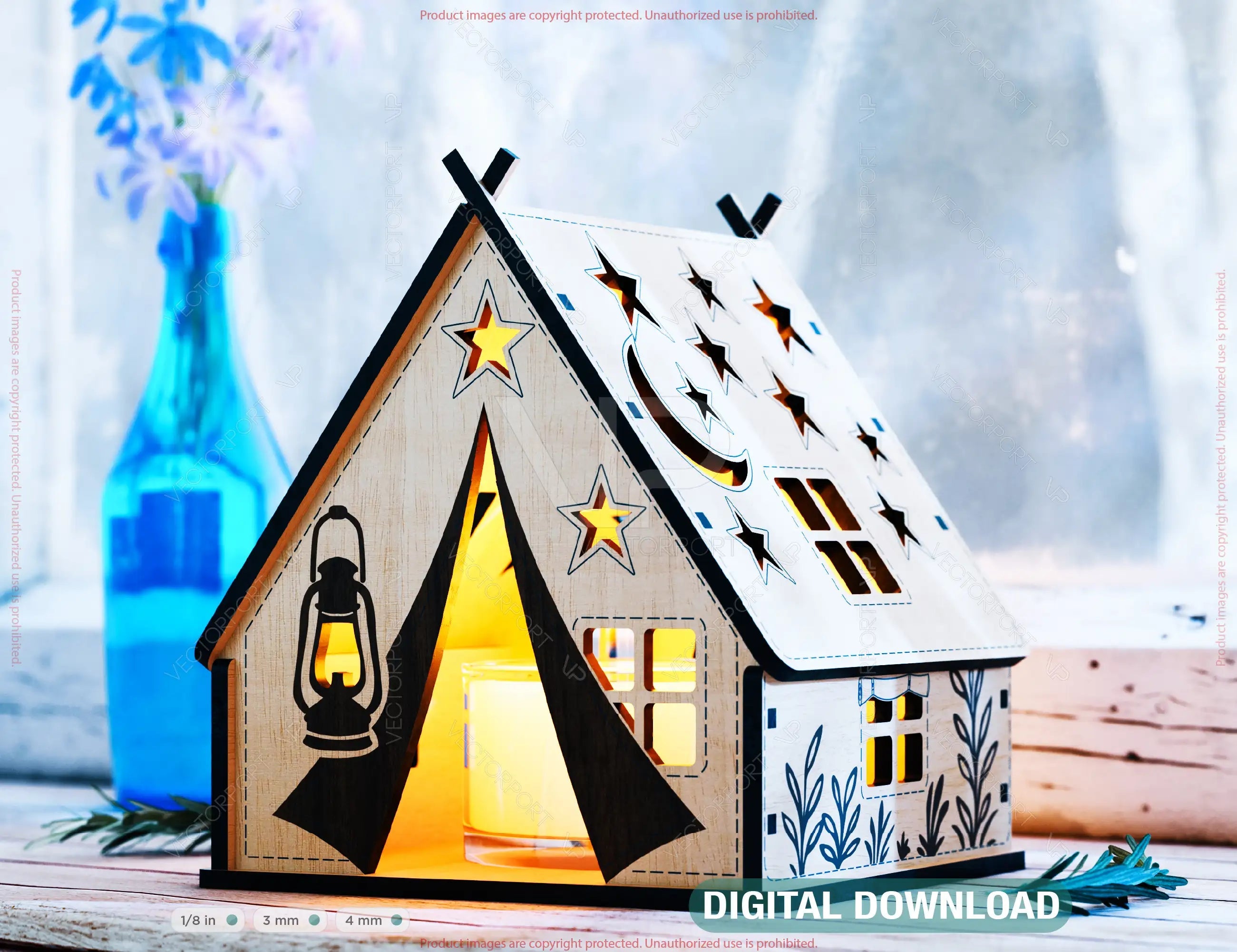 3D Camping Tent Lantern SVG – Laser Cut Miniature Camp House, Rustic Layered Candle Holder, Campfire Night Décor Digital Download |#U618| VectorPort