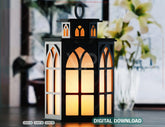 Cathedral Lantern SVG – Laser Cut Hexagon Lamp, Gothic Window Candle Holder, 3D Light Box File, Elegant Church Decor Digital Download |#U619|