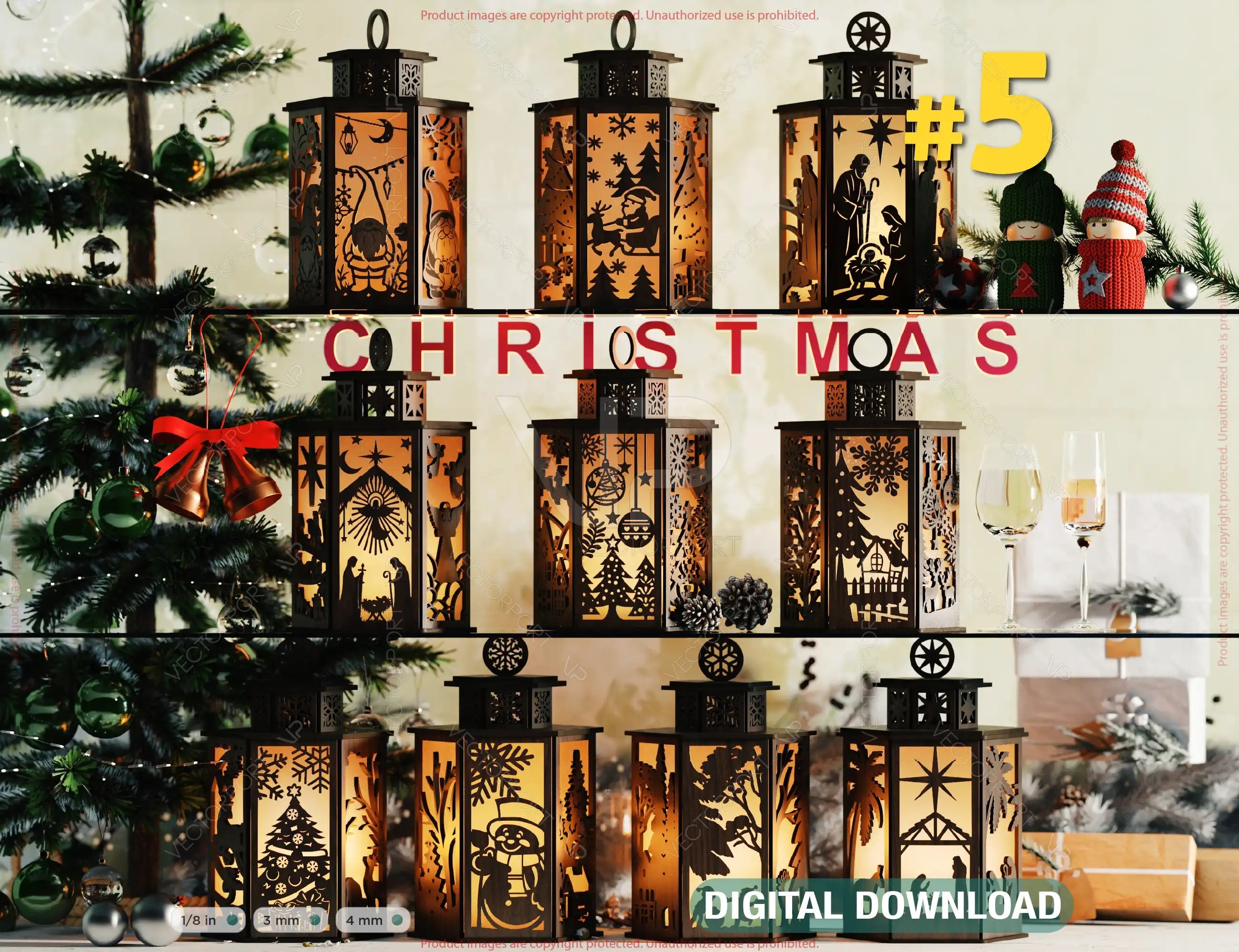 Christmas Candle Holder Bundle Nativity Lantern Holy Night Laser Cut Lamp Files 10 Festive Designs Digital Download |#U621| VectorPort