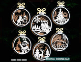 New Year 3D Christmas Ornament Bundle | Laser Cut Snowy Scene Holiday Tree Hanging Baubles | Digital Download |#U625|