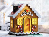 Gingerbread House Laser Cut 3D Christmas Cottage SVG Holiday Miniature Candy House Template DIY Candle Holder Digital Download |#U626|