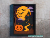 Halloween Shadow Box – Multi Layer 3D Papercut Scene | Spooky Wall Art with Frame Digital Download |#U627| VectorPort