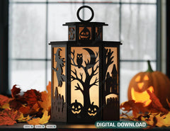 Halloween Ghost Lantern – Haunted Scene Spooky Bats Candle Holder Digital Download |#U630| VectorPort