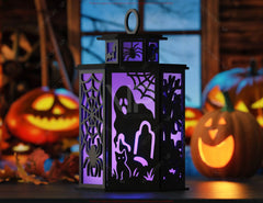 Halloween Haunted House Tealight Lantern SVG – Spooky Ghosts & Bats Candle Holder Digital Download |#U632|