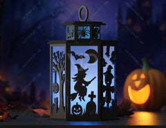 Ghosts In the Night Halloween Tealight Lantern SVG – Spooky Ghosts & Bats Candle Holder Digital Download |#U633|