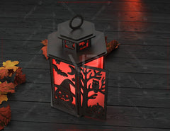Scary House Tealight Lantern Halloween Ghost & Bats Candle Holder Digital Download |#U634|