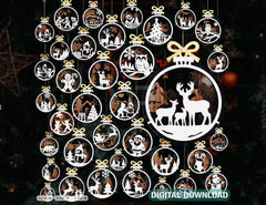 New Year 3D Christmas Ornament Bundle of 36 | Laser Cut Snowy Scene Holiday Tree Hanging Baubles | Digital Download |#U636| VectorPort