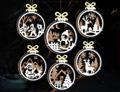 New Year 3D Christmas Ornament Bundle of 36 | Laser Cut Snowy Scene Holiday Tree Hanging Baubles | Digital Download |#U636|