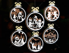 New Year 3D Christmas Ornament Bundle of 36 | Laser Cut Snowy Scene Holiday Tree Hanging Baubles | Digital Download |#U636| VectorPort