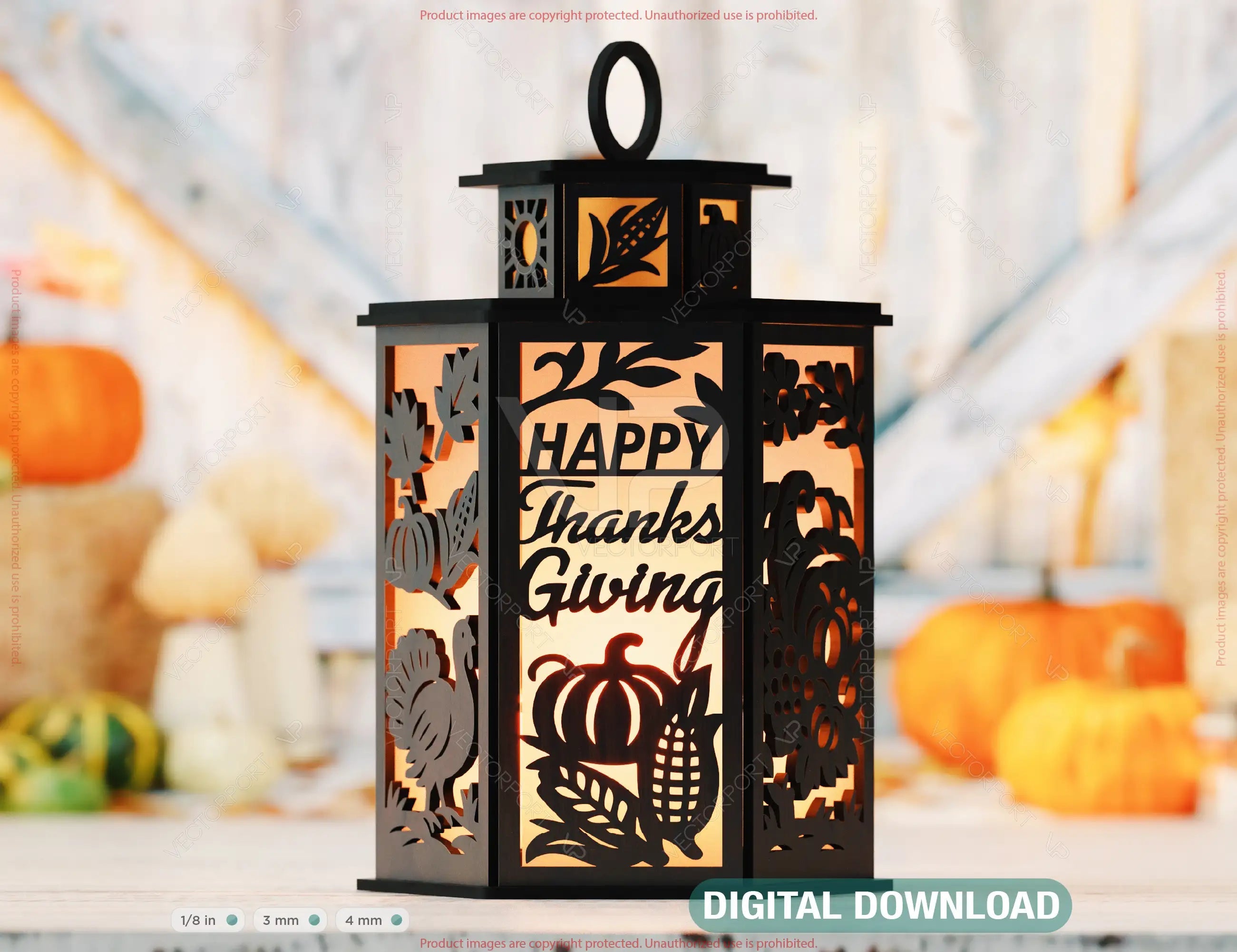 Thanksgiving Lantern Tealight Holder SVG – Autumn Leaves, Pumpkins & Turkey Candle Box Digital Download |#U639| VectorPort