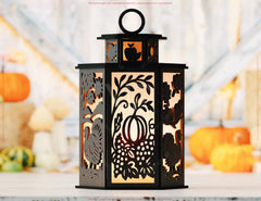Thanksgiving Lantern Tealight Holder SVG – Autumn Leaves, Pumpkins & Turkey Candle Box Digital Download |#U639|