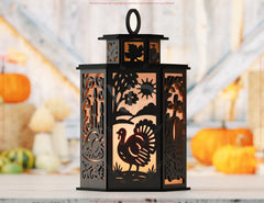 Thanksgiving Lantern Tealight Holder SVG – Autumn Leaves, Pumpkins & Turkey Candle Box Digital Download |#U639|