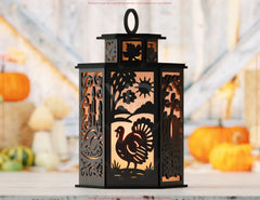 Thanksgiving Lantern Tealight Holder SVG – Autumn Leaves, Pumpkins & Turkey Candle Box Digital Download |#U639| VectorPort
