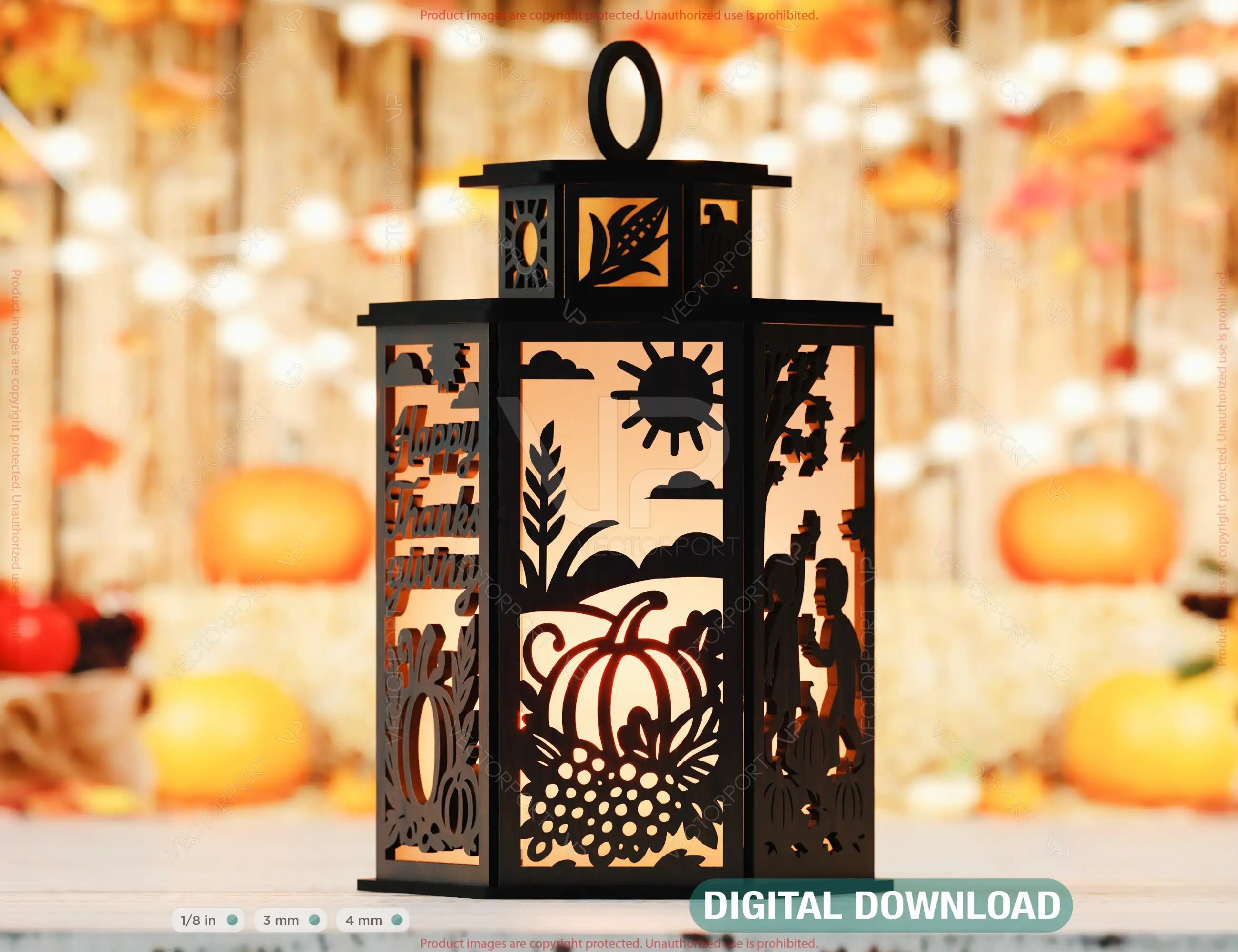 Thanksgiving Tealight Lantern SVG – Autumn Leaves, Pumpkins & Turkey Candle Holder Digital Download |#U640| VectorPort