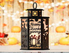 Thanksgiving Tealight Lantern SVG – Autumn Leaves, Pumpkins & Turkey Candle Holder Digital Download |#U640|
