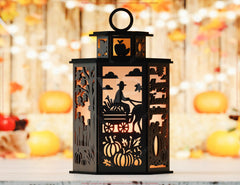 Thanksgiving Tealight Lantern SVG – Autumn Leaves, Pumpkins & Turkey Candle Holder Digital Download |#U640|