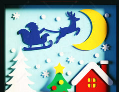 Christmas Shadow Box Snowman & Reindeer | Layered Papercut SVG | 3D Winter Scene with Santa Sleigh, Wall Art Frame Digital Download |#U641|