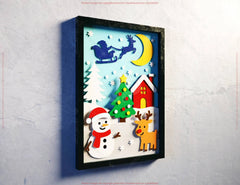 Christmas Shadow Box Snowman & Reindeer | Layered Papercut SVG | 3D Winter Scene with Santa Sleigh, Wall Art Frame Digital Download |#U641| VectorPort