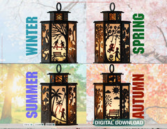 Four Seasons Lantern Bundle SVG – Spring, Summer, Autumn & Winter Tealight Holders | Candle Holder Digital Download |#U642|