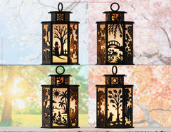 Four Seasons Lantern Bundle SVG – Spring, Summer, Autumn & Winter Tealight Holders | Candle Holder Digital Download |#U642|