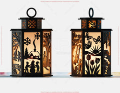 Four Seasons Lantern Bundle SVG – Spring, Summer, Autumn & Winter Tealight Holders | Candle Holder Digital Download |#U642| VectorPort