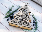 Christmas Tree Box with Snowflake Lid Elegant Laser-Cut Plywood Rustic Holiday Keepsake Box Digital Download |#U645| VectorPort